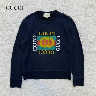 グッチ(Gucci)の【美品】グッチ ヴィンテージロゴ スウェット トレーナー ダメージ加工 ブラック(スウェット)