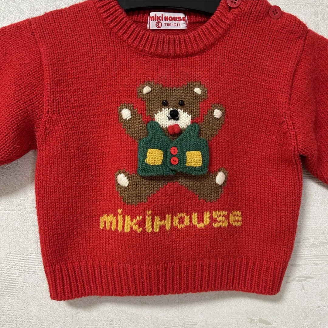 mikihouse(ミキハウス)のミキハウス✨日本製くまちゃんベビーニット80サイズ赤 キッズ/ベビー/マタニティのベビー服(~85cm)(ニット/セーター)の商品写真