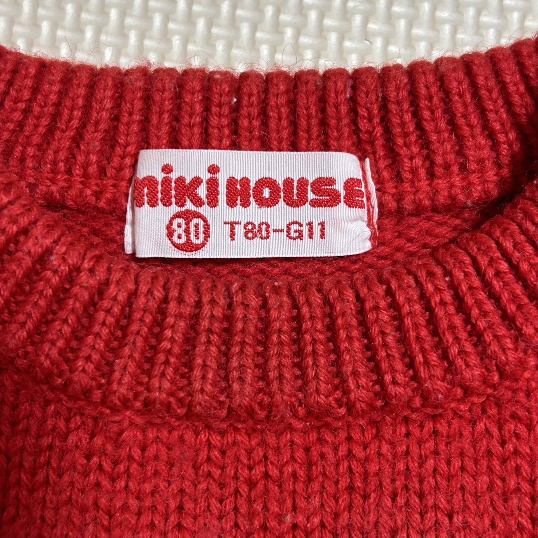 mikihouse(ミキハウス)のミキハウス✨日本製くまちゃんベビーニット80サイズ赤 キッズ/ベビー/マタニティのベビー服(~85cm)(ニット/セーター)の商品写真