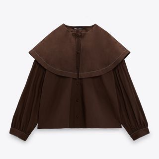 ザラ(ZARA)のZARA ザラ　コントラストトップステッチポプリントップス(シャツ/ブラウス(長袖/七分))