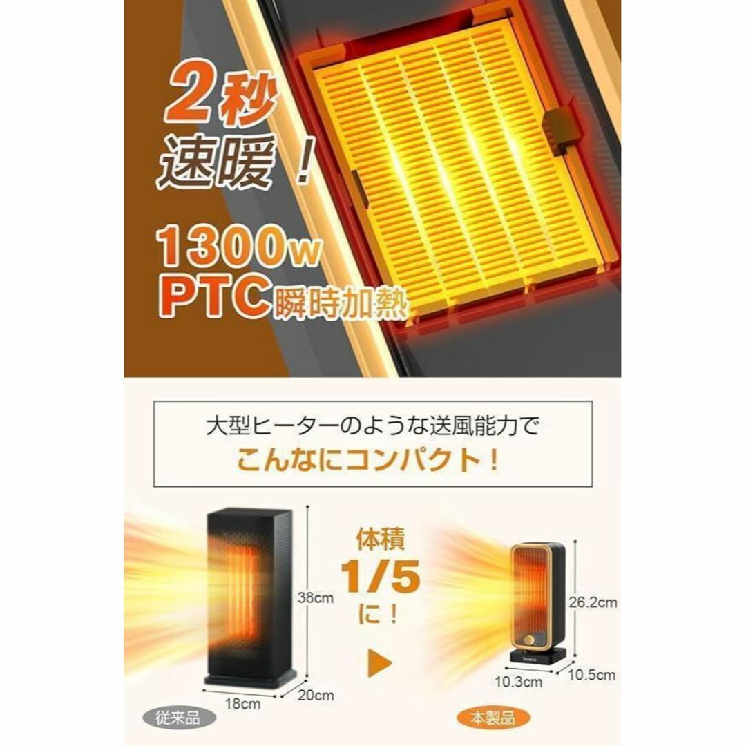 セラミックヒーター 小型 速暖 足元ヒーター 電気ファンヒーター 3段階温度調節 スマホ/家電/カメラの冷暖房/空調(ファンヒーター)の商品写真