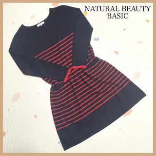 ナチュラルビューティーベーシック(NATURAL BEAUTY BASIC)の【NATURAL BEAUTY BASIC】ボーダーワンピースM ネイビーレッド(ひざ丈ワンピース)