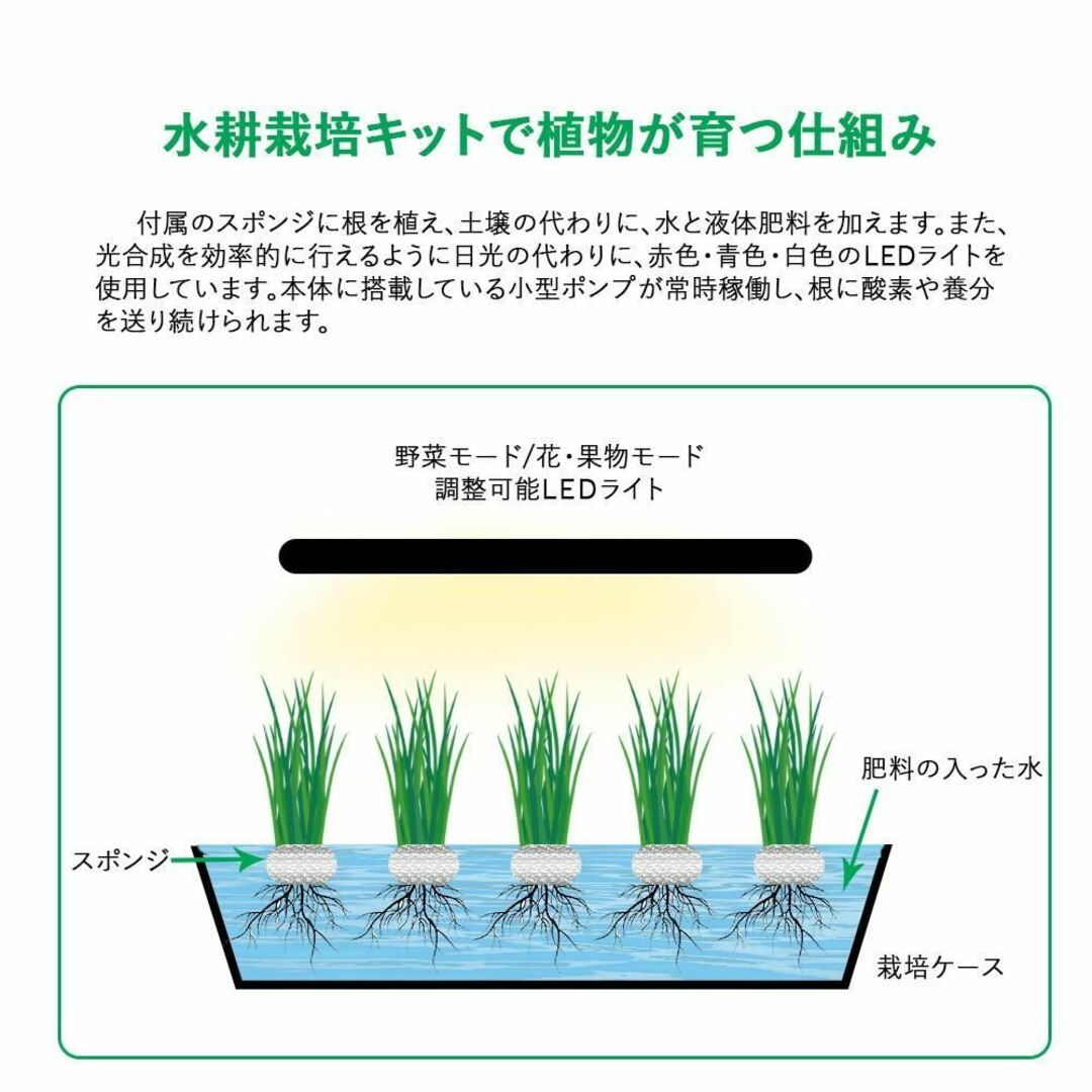 水耕栽培キット LED 野菜栽培キット 室内 静か 家庭菜園 LEDライト付 インテリア/住まい/日用品のインテリア小物(花瓶)の商品写真