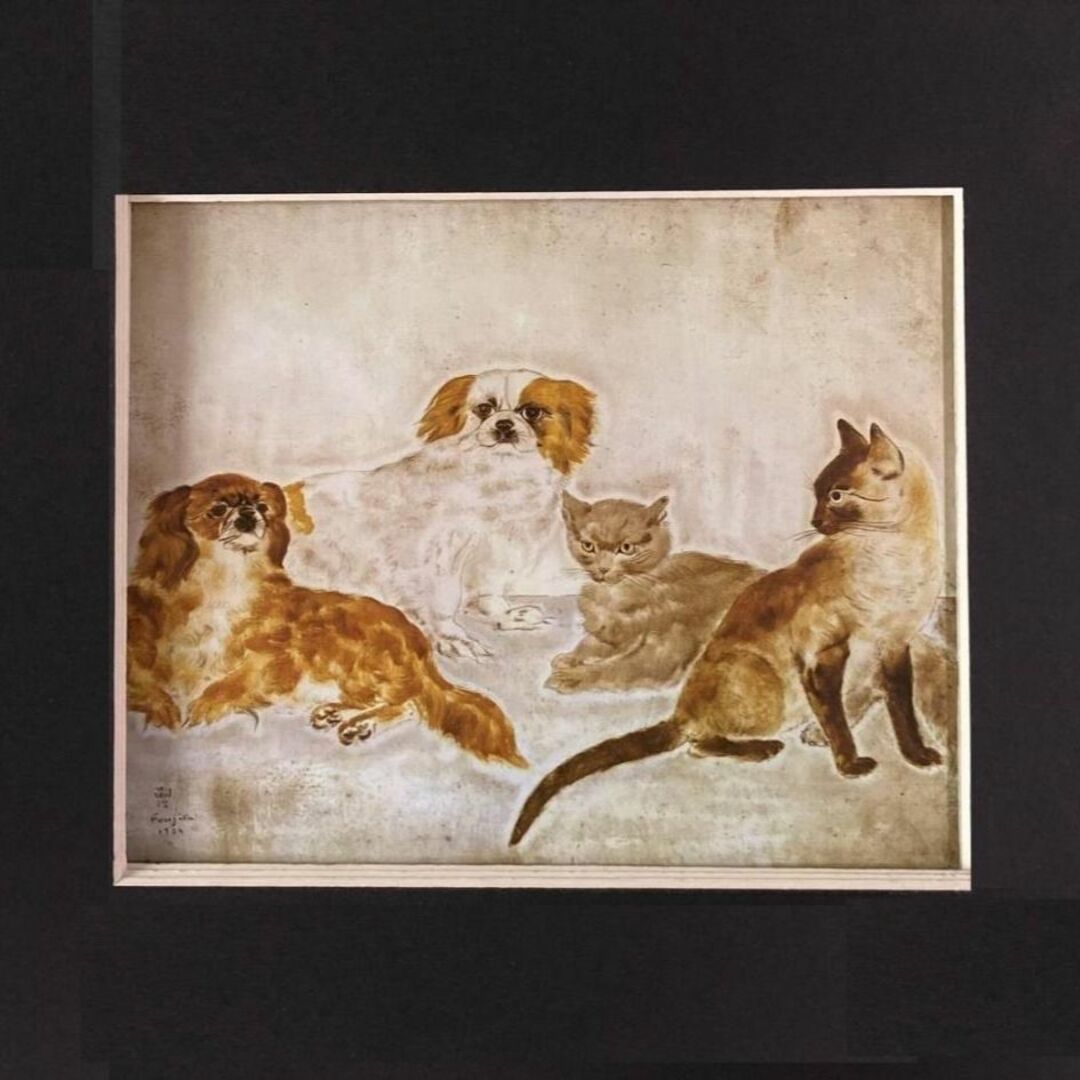 藤田嗣治、「Deux Chiens et deux chats」 エンタメ/ホビーの美術品/アンティーク(絵画/タペストリー)の商品写真