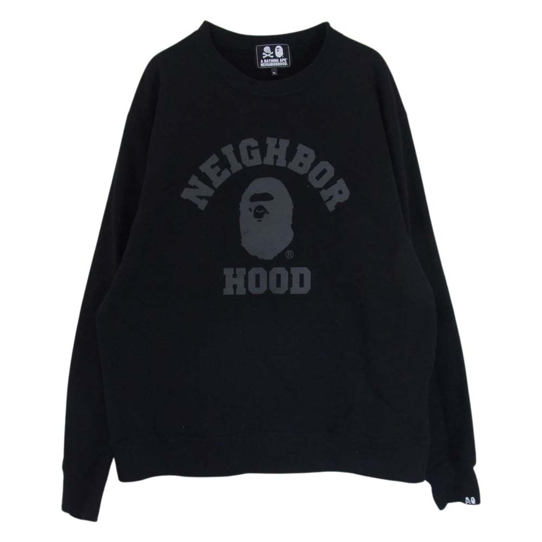 NEIGHBORHOOD ネイバーフッド 001SWJ231901C × A BATHING APE ア ベイシング エイプ BAPE NBHD RELAXED FIT CREWNECK リラックス フィット ロゴ プリント クルーネック スウェット トレーナー ブラック系 XL約59cm袖丈