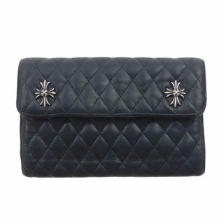 クロムハーツ(Chrome Hearts)のCHROME HEARTS クロムハーツ（原本無） 財布 QUILTED WAVE WALLET 3SNAP キルティング ウェーブ 3スナップ クロス ウォレット ブラック系【中古】(長財布)