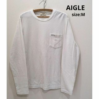 AIGLE エーグル ワッフル ロンT ロゴ刺繍 長袖 メンズ ホワイト Ｍ