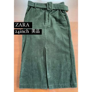 ザラ(ZARA)のZARA ペンシルスカート コーデュロイ カーキ スリット タイト(ひざ丈スカート)