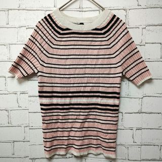 エイチアンドエム(H&M)の【H＆M】トップス (M) ピンク ボーダー フェミニン(Tシャツ(半袖/袖なし))