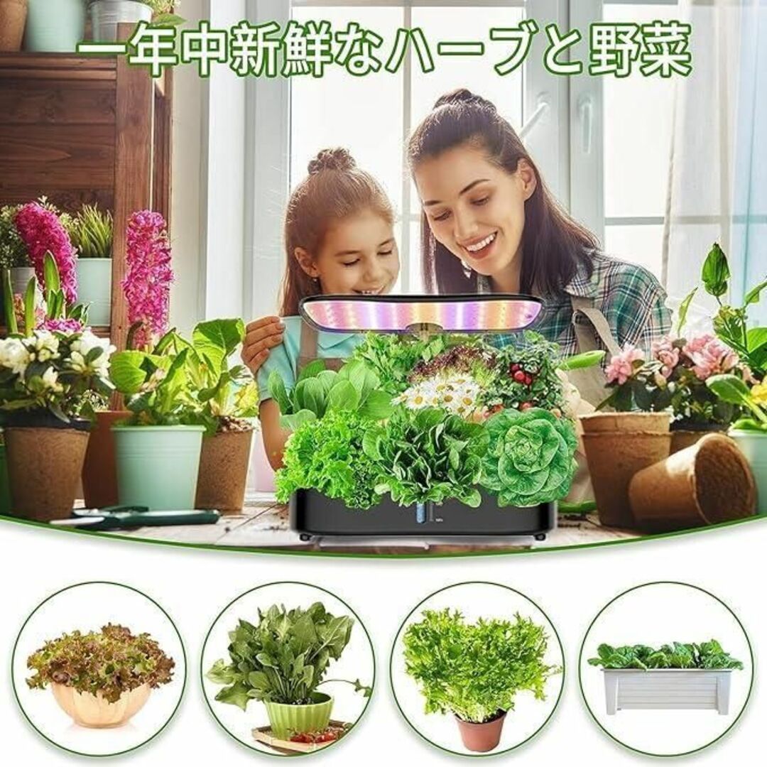 水耕栽培キット　LED植物成長ライト付き　屋内水耕栽培キット　成長苗床キット インテリア/住まい/日用品の日用品/生活雑貨/旅行(日用品/生活雑貨)の商品写真