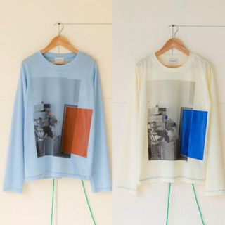 ビューティアンドユースユナイテッドアローズ(BEAUTY&YOUTH UNITED ARROWS)のpamm 網点シースルーロンT アイボリー　ブルー(Tシャツ(長袖/七分))