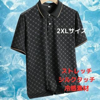 【新品】半袖ポロシャツ ドット柄 2XL＜ブラック×ゴールド＞カジュアル 黒×金(ポロシャツ)