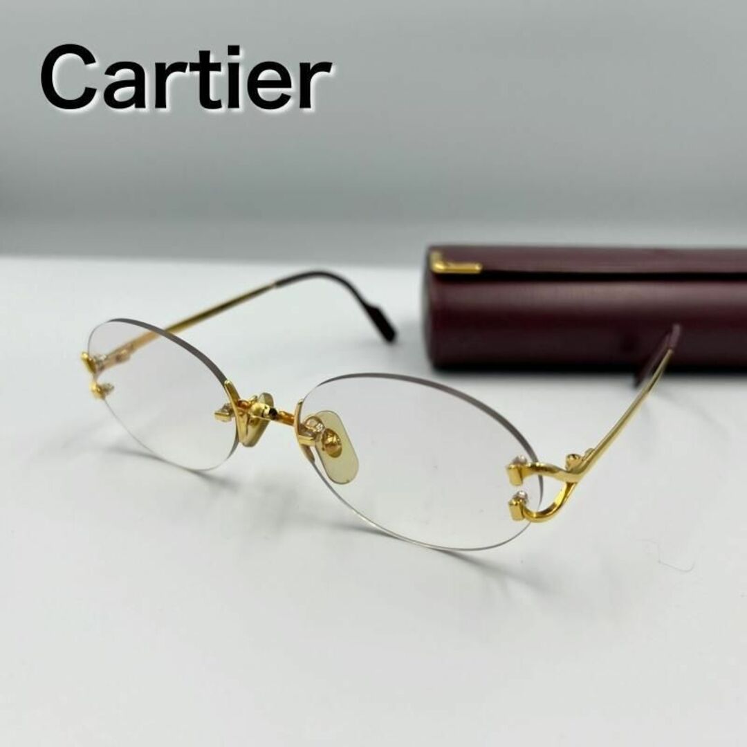 Cartier カルティエ メガネ 度入り リムレス ゴールドメンズ