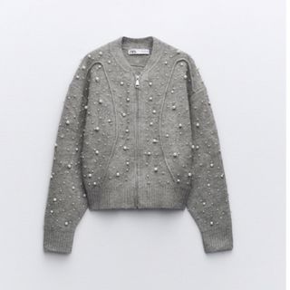 ザラ(ZARA)のZARA  フェイクパールニットボンバージャケット(ニット/セーター)