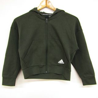 アディダス(adidas)のアディダス ジップアップパーカー スウェット スエット クロップド丈 キッズ 女の子用 140サイズ カーキ adidas(Tシャツ/カットソー)