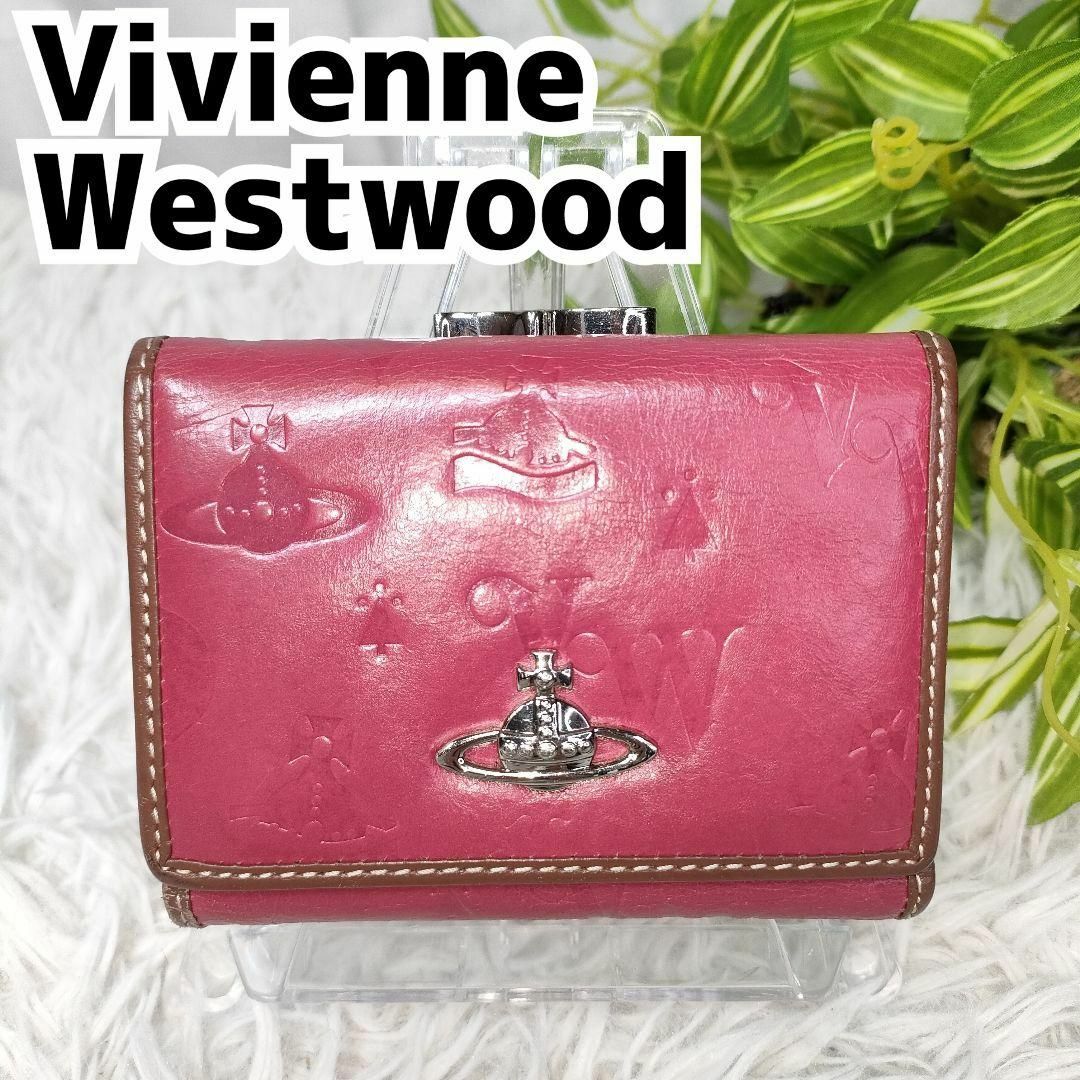 Vivienne Westwood(ヴィヴィアンウエストウッド)のヴィヴィアンウエストウッド 三つ折財布 総柄 オーブ ロゴ パープル がま口紫 レディースのファッション小物(財布)の商品写真