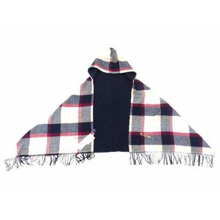 バーバリー(BURBERRY)の■美品■ BURBERRY バーバリーブルーレーベル ウール チェック フード付き 大判ストール ポンチョ アウター ネイビー系×レッド系 AV1837(ストール/パシュミナ)