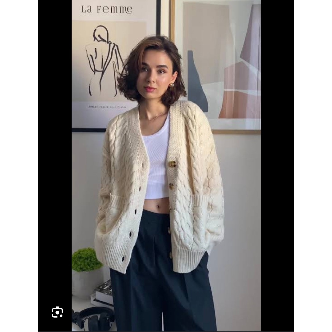 ZARA - ZARA ウールブレンド ケーブルニット カーディガン M ZARA - ZARA ウールブレンド ケーブルニット カーディガン M