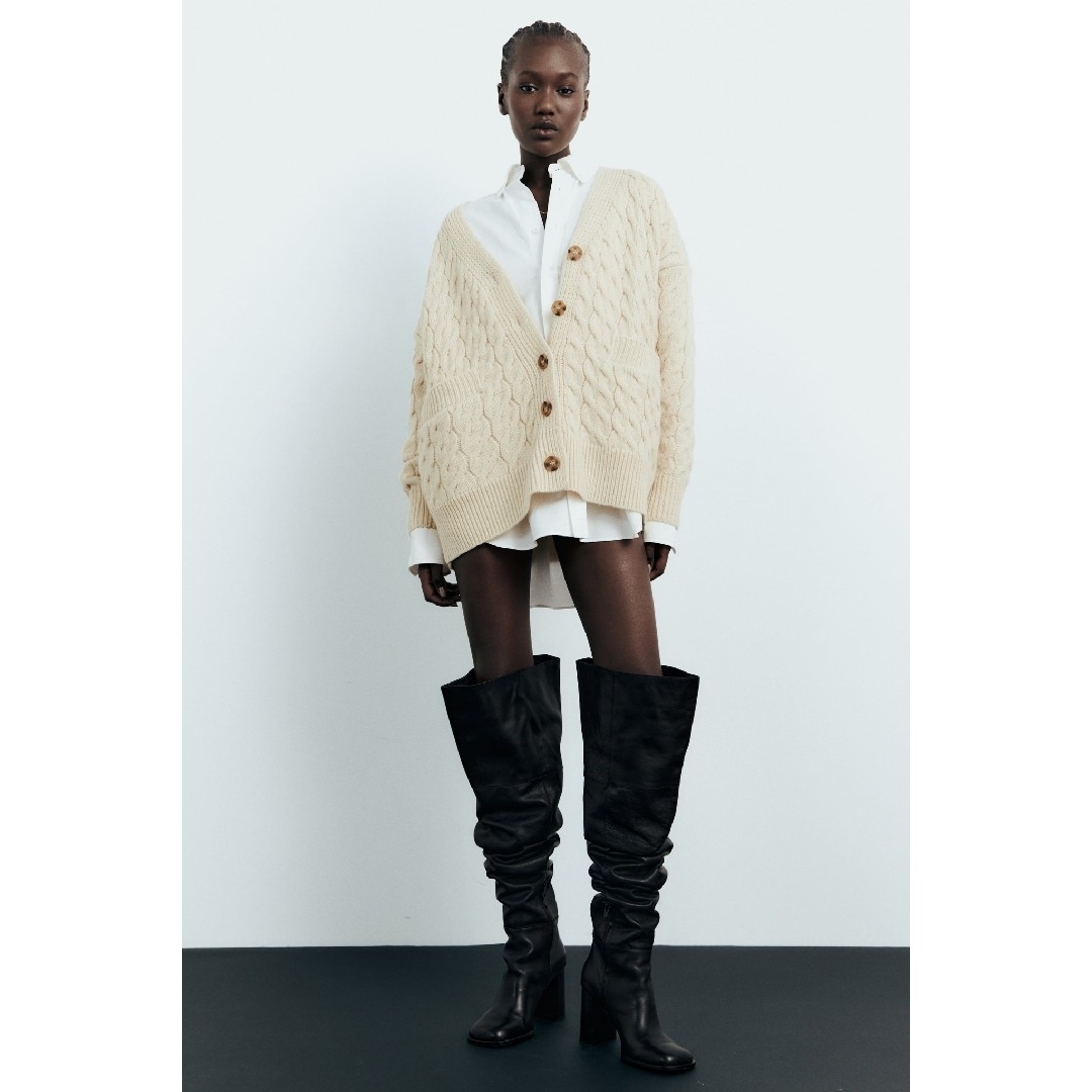ZARA - ZARA ウールブレンド ケーブルニット カーディガン M ZARA - ZARA ウールブレンド ケーブルニット カーディガン M