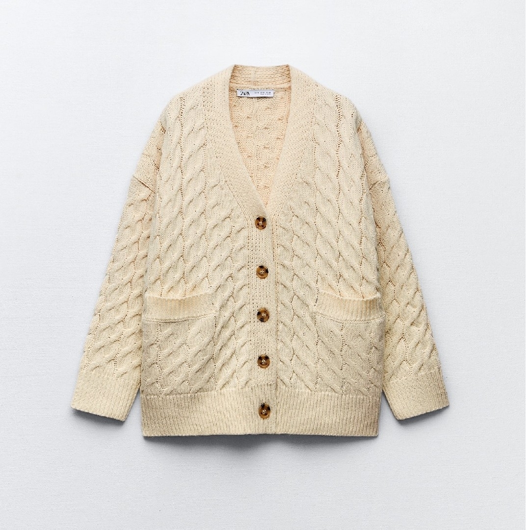 ZARA - ZARA ウールブレンド ケーブルニット カーディガン M ZARA - ZARA ウールブレンド ケーブルニット カーディガン M