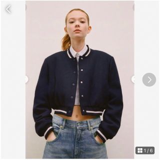 ザラ(ZARA)のZARA ザラ　クロップド ボンバージャケット　紺Sサイズ(ブルゾン)