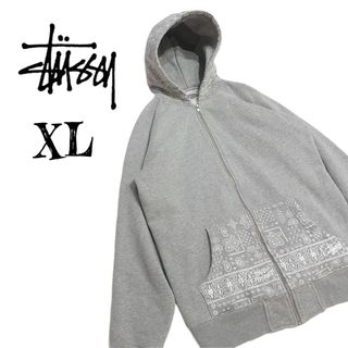 ステューシー(STUSSY)の希少XL★STUSSY オールド ステューシー 総柄 ジップアップパーカー (パーカー)