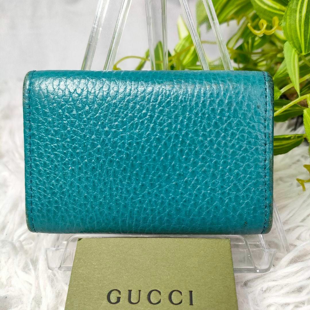 Gucci(グッチ)のグッチ キーケース  ロゴ レザー GUCCI 6連キーケース 青 シボ革 レディースのファッション小物(キーケース)の商品写真