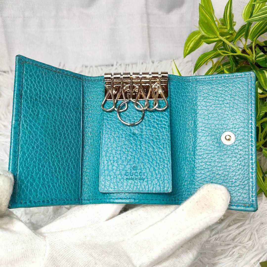 GUCCI - グッチ キーケース ロゴ レザー GUCCI 6連キーケース 青 GUCCI - グッチ キーケース ロゴ レザー GUCCI 6連キーケース 青