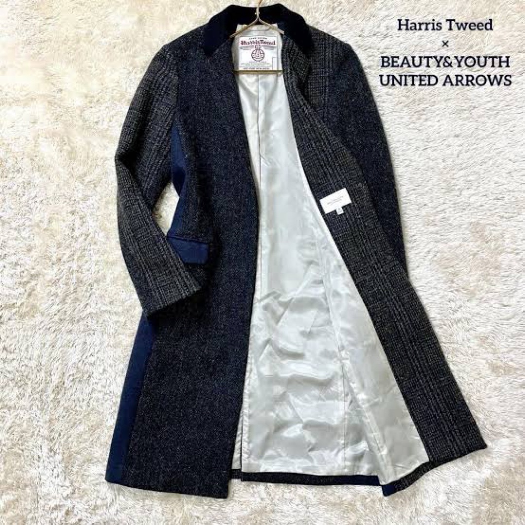 BEAUTY&YOUTH UNITED ARROWS(ビューティアンドユースユナイテッドアローズ)の5万 ユナイテッドアローズ ハリスツイード パッチワーク チェスター コート レディースのジャケット/アウター(チェスターコート)の商品写真