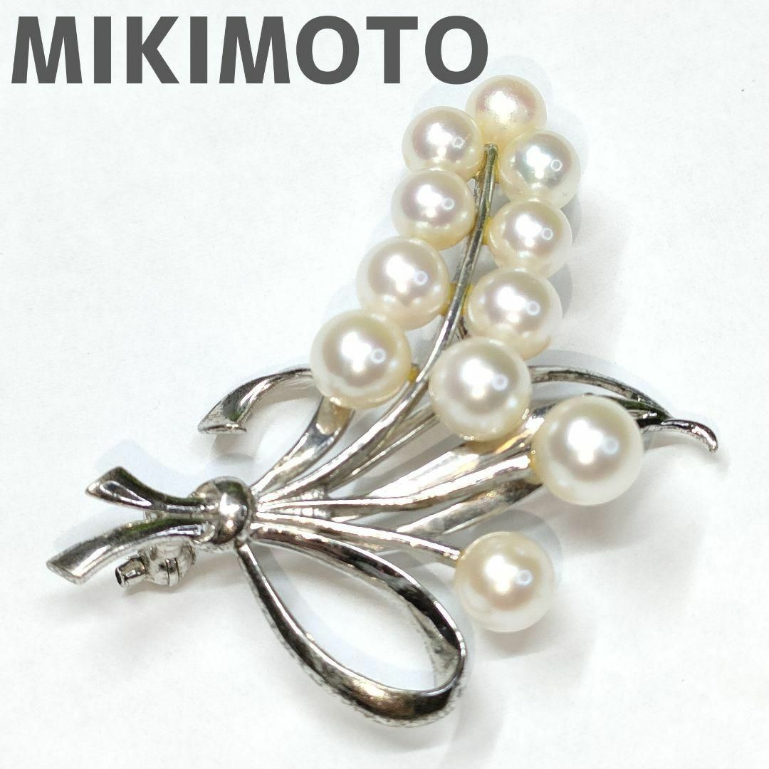 MIKIMOTO(ミキモト)のミキモト パール 真珠 ブローチ 11珠 シルバー M刻印 S刻印 アクセサリー レディースのアクセサリー(ブローチ/コサージュ)の商品写真