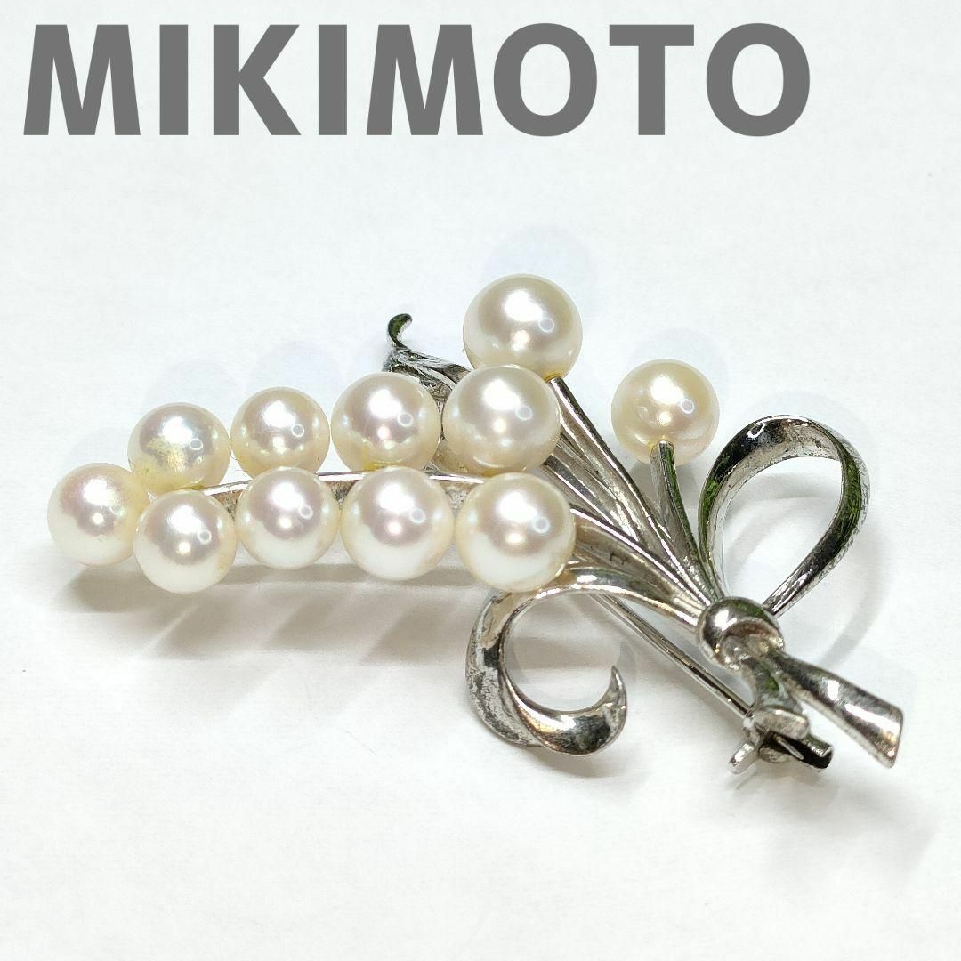 MIKIMOTO - ミキモト パール 真珠 ブローチ 11珠 シルバー M刻印 MIKIMOTO - ミキモト パール 真珠 ブローチ 11珠 シルバー M刻印
