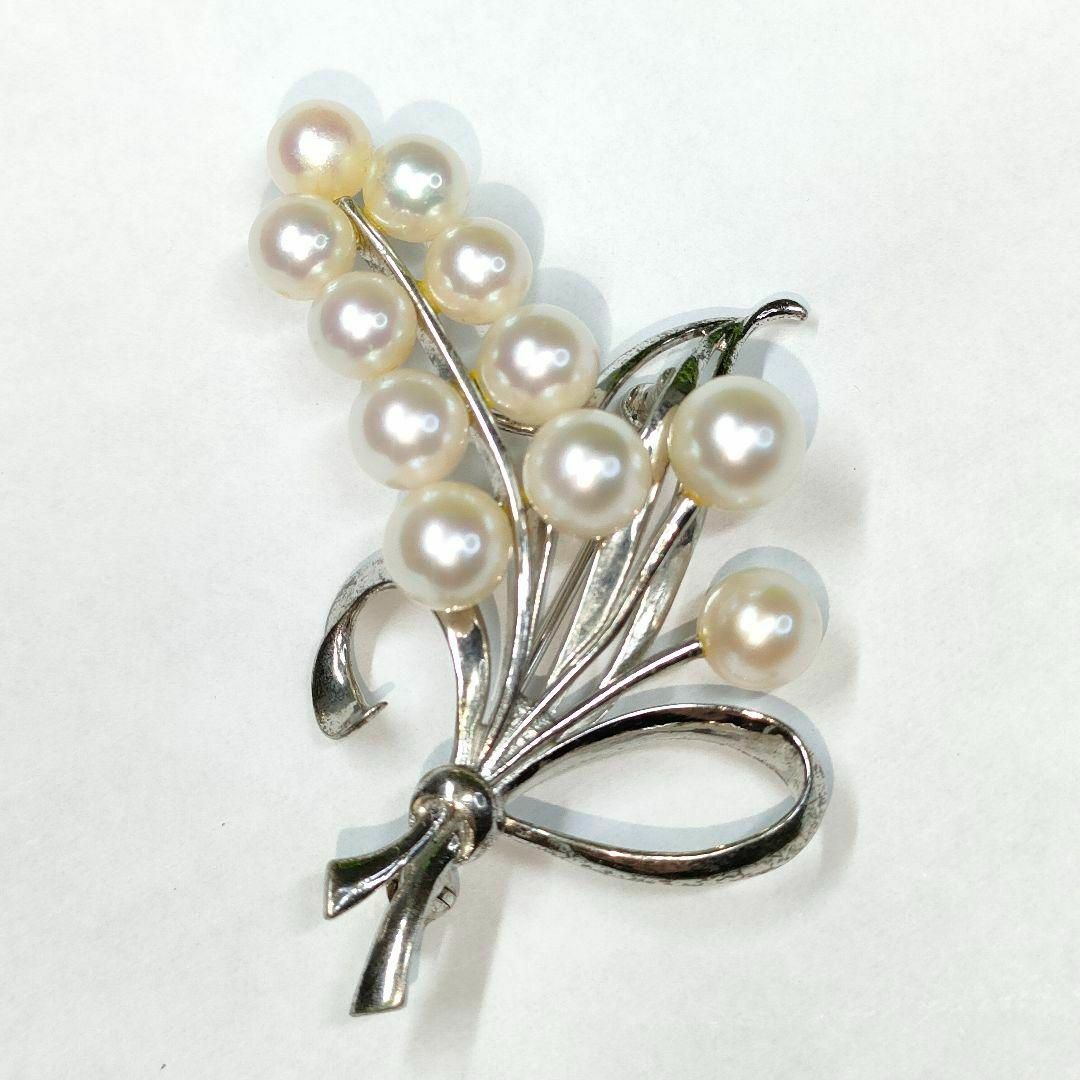 MIKIMOTO - ミキモト パール 真珠 ブローチ 11珠 シルバー M刻印 MIKIMOTO - ミキモト パール 真珠 ブローチ 11珠 シルバー M刻印