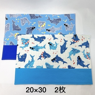 ランチョンマット　20×30  2枚　☆海の生き物☆サメ☆  No.1003(外出用品)