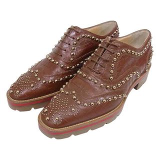 クリスチャンルブタン(Christian Louboutin)のChristian Louboutin クリスチャンルブタン CRAPADONNA FLAT CALF NIL クロコ型押し スタッズ装飾 レザー ビジネスシューズ ブラウン系 37【美品】【中古】(その他)