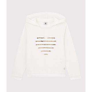 プチバトー(PETIT BATEAU)のフード付き長袖プルオーバー ハートプリント(Tシャツ/カットソー)