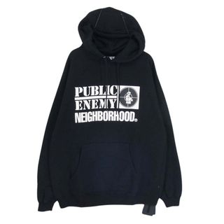 ネイバーフッド(NEIGHBORHOOD)のNEIGHBORHOOD ネイバーフッド 23AW 232UWNH-CSM01 × PUBLIC ENEMY パブリックエネミー SWEATPARKA LS ロゴ プリント スウェット プルオーバー パーカー ブラック系 XL【新古品】【未使用】【中古】(パーカー)