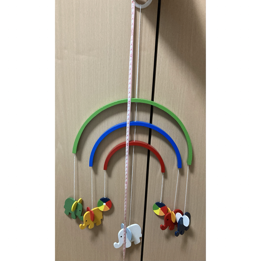 ベビー　吊り下げ式　玩具　360度　回転　ぞう　虹　キッズ　インテリア　木製 キッズ/ベビー/マタニティのおもちゃ(その他)の商品写真