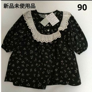 花柄ワンピース juo 韓国子供服 小花柄 ワンピース 黒 新品(ワンピース)