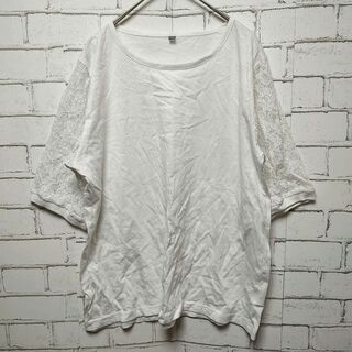 【シャツ】Tシャツ (LL) ホワイト 花柄 レース 大きめ(Tシャツ(半袖/袖なし))