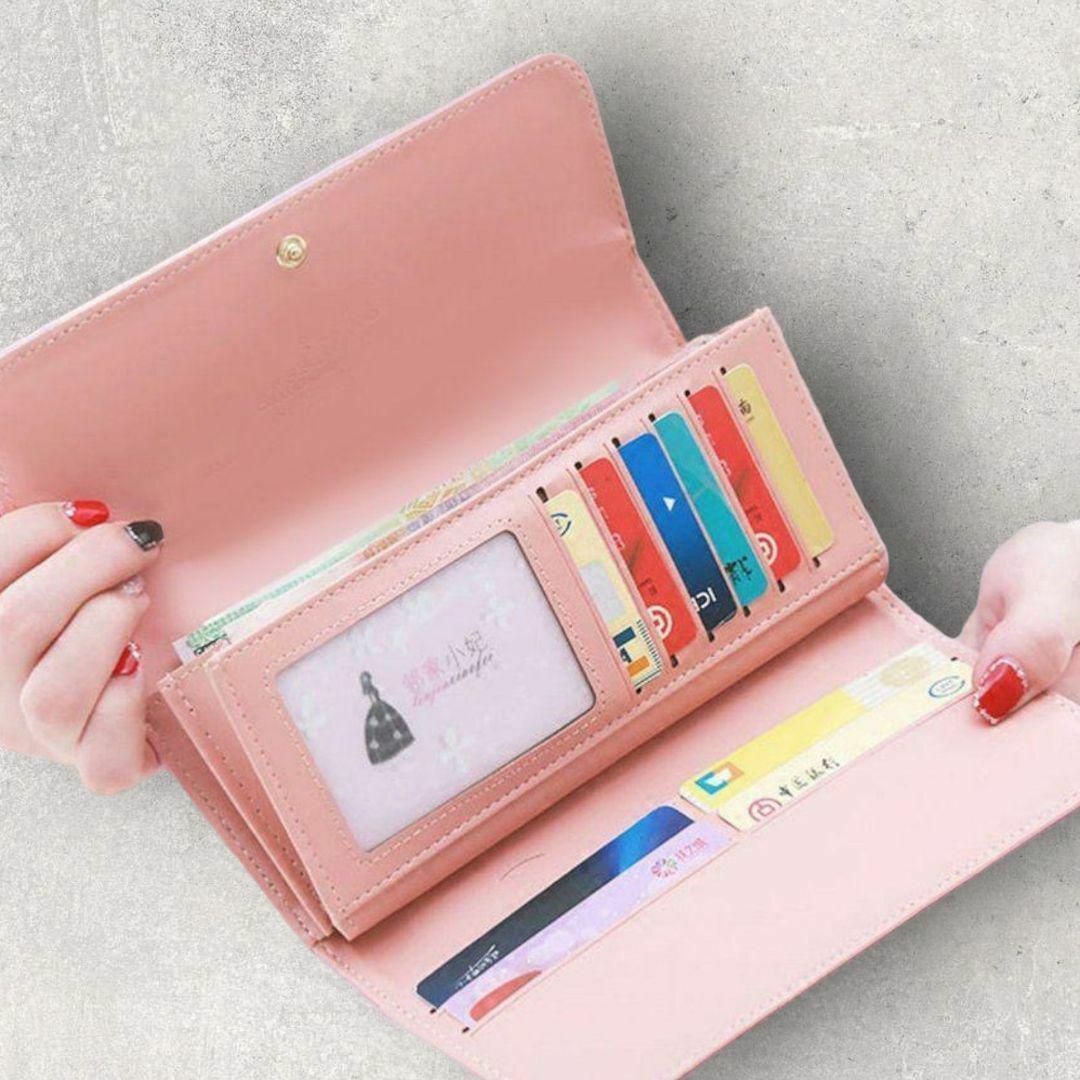 長財布《ピンク》レザー財布 ロングウォレット クラウン カードケース レディースのファッション小物(財布)の商品写真