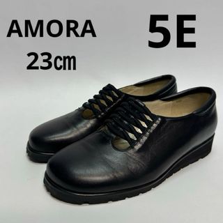 AMORA アモーラ　パンプス　シューズ　本革　レザー　ブラック　23 5E(ローファー/革靴)