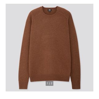 ユニクロ(UNIQLO)のUNIQLO  プレミアムラムクルーネックセーター　ブラウン　XL(ニット/セーター)