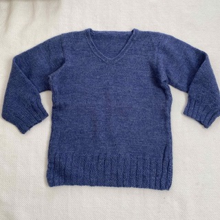 手編み　キッズ　セーター　ブルー　(その他)