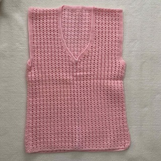手編み　ベスト　ピンク　春物(その他)