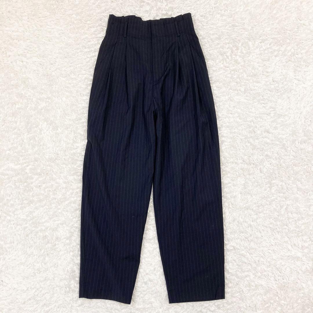 ノーブル NOBLE ハイウエストカーブシルエットパンツ ネイビー ストライプ ノーブル NOBLE ハイウエストカーブシルエットパンツ ネイビー ストライプ