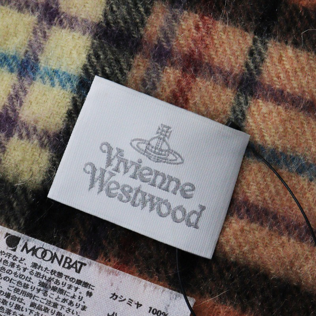 Vivienne Westwood(ヴィヴィアンウエストウッド)のヴィヴィアンウエストウッド Vivienne Westwood カシミヤ100％チェックマフラー/オレンジ系 ストール フリンジ【2400013694865】 レディースのファッション小物(ストール/パシュミナ)の商品写真