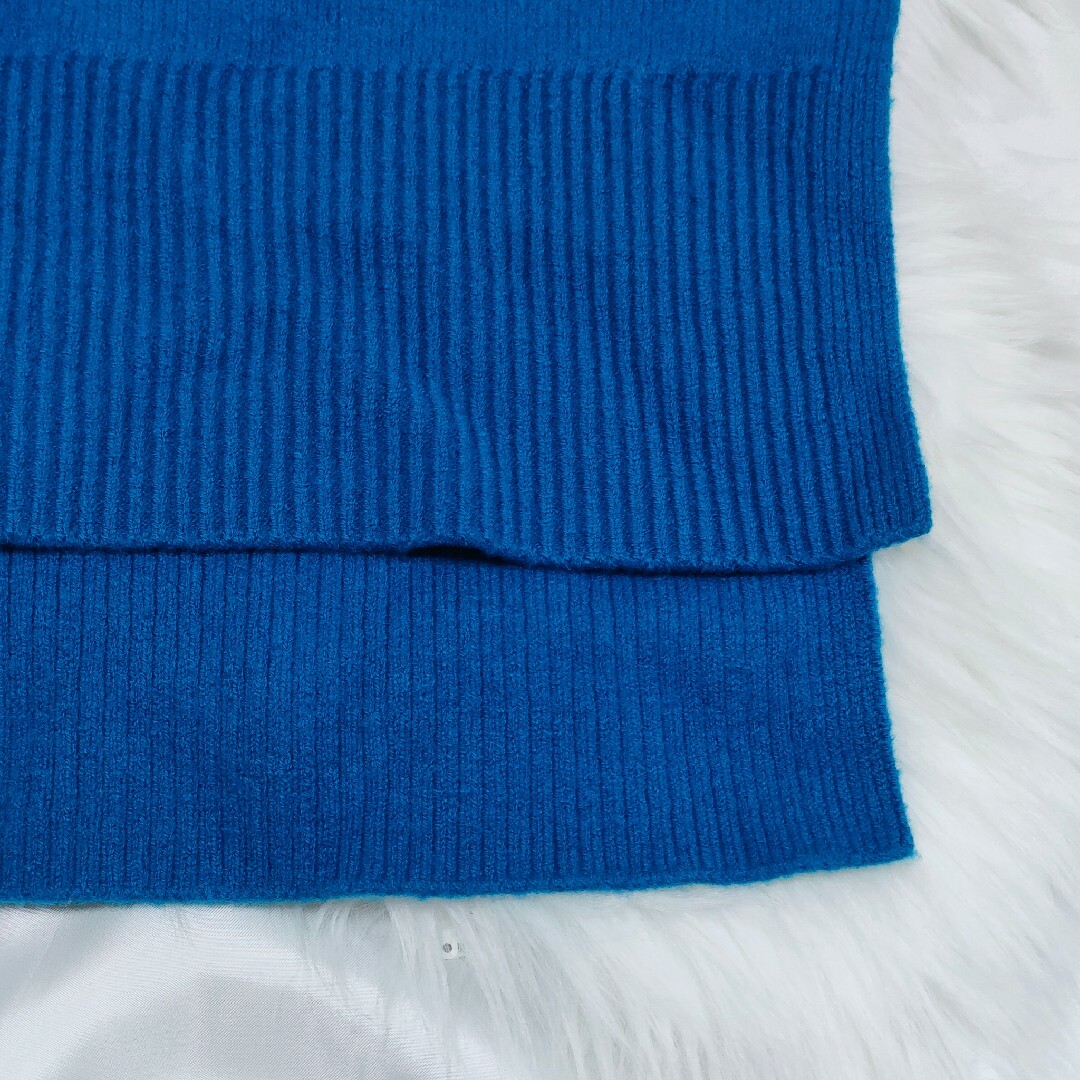 【美品】PLST プラステ ウールプレーティングタートルネックセーター ブルーS