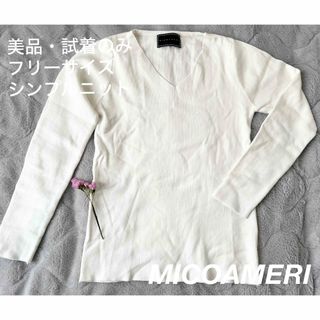 ミシェルマカロン(michellMacaron)の【美品】ミコアメリホワイトVネックニット シンプルニットトップス春ニット春服(ニット/セーター)