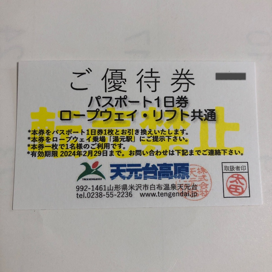 天元台高原スキー場ロープウェイ共通パスポート1日券2枚よろしくお願いします