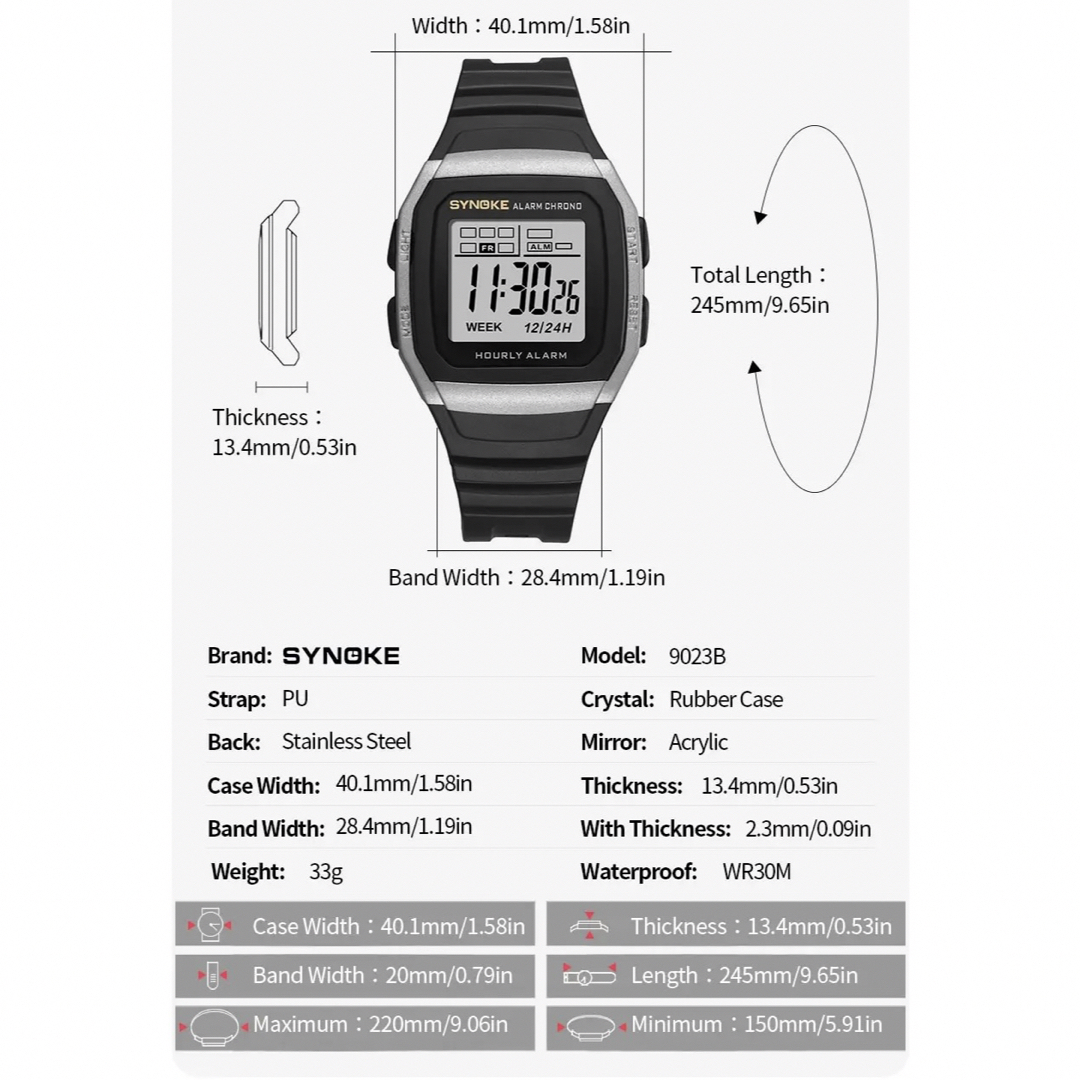 新品 SYNOKE スポーツデジタルウォッチ メンズ腕時計 ブラック＆グレー メンズの時計(腕時計(デジタル))の商品写真